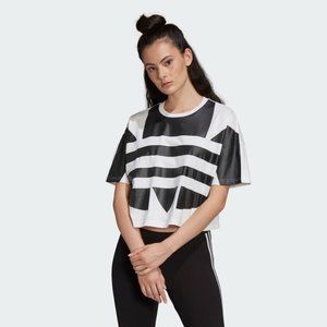 Adidas Large Logo White Cropped Tee - Medium/Large